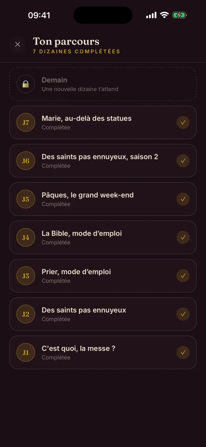 Le parcours : les dizaines déjà complétées, de « C'est quoi, la messe ? » à « Marie, au-delà des statues », et demain sous clé.